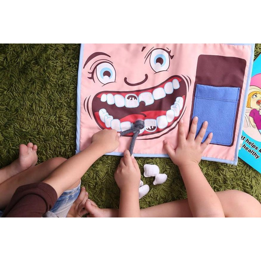 Handmade Felt Wall Hanging - Brushing Teeth - Hygiene Pretend play set - Teachers Approved