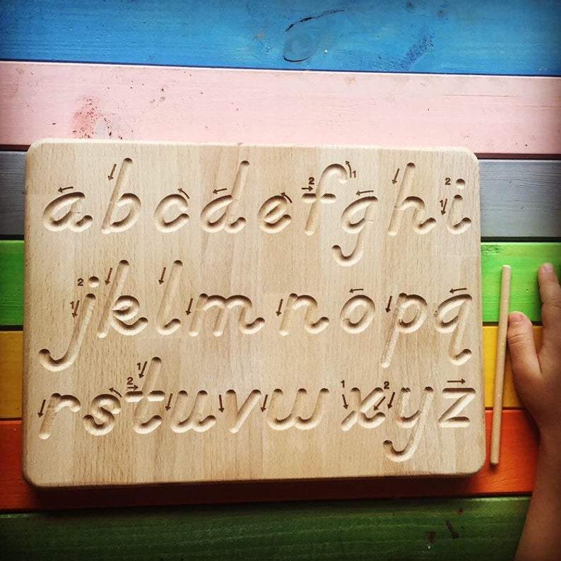 Wooden Cursive Lowercase Tracing Boards with Guide Arrows