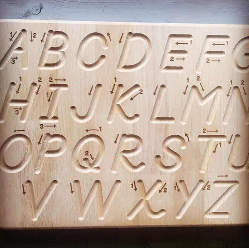 Wooden Cursive Uppercase Tracing Boards with Guide Arrows