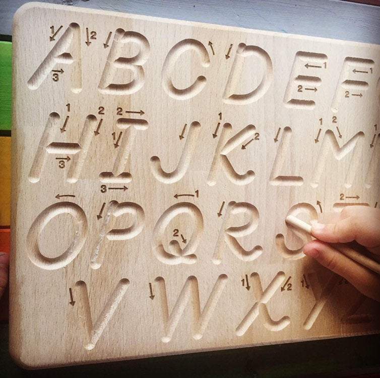 Wooden Cursive Uppercase and Lowercase Tracing Boards Reversible with Guide Arrows