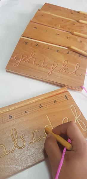 Wooden Alphabet Tracing - Cursive Lowercase a-z Tracing Boards - Pre Writing skills